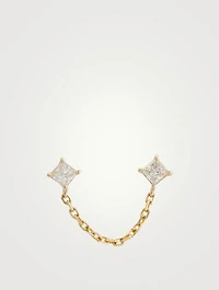 18K Gold Linked Chain Earring With Diamonds