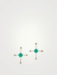 18K Gold Supernova Earrings With Emerald And Diamonds