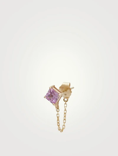 14K Gold Chain Earring With Pink Sapphire
