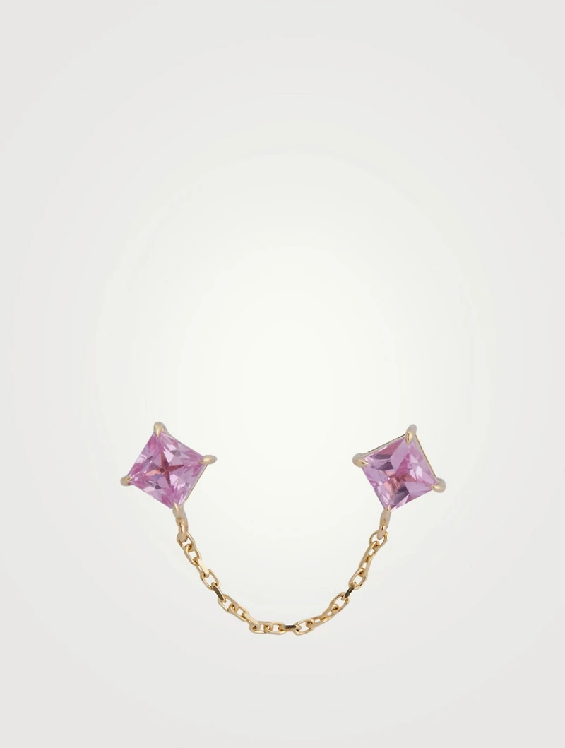 14K Gold Linked Earring With Pink Sapphire