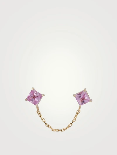 14K Gold Linked Earring With Pink Sapphire