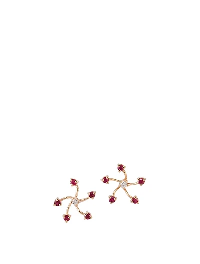 14K Gold Fire Flower Earrings With Rubies And Diamonds