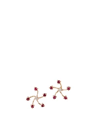 14K Gold Fire Flower Earrings With Rubies And Diamonds