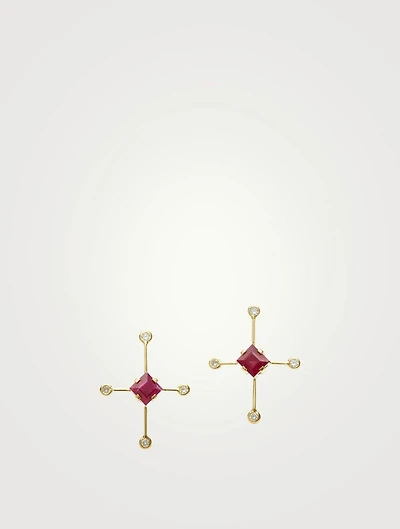 18K Gold Supernova Earrings With Rubies