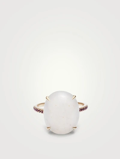 9K Gold Globe Ring With Jade And Ruby