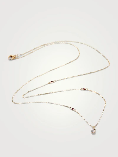 18K Gold Dot Necklace With Diamond And Ruby