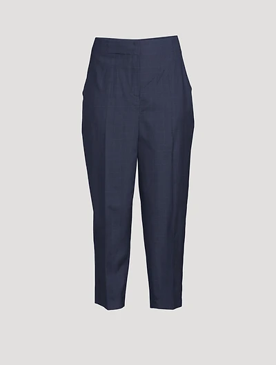 Silk High-Waisted Pants Plaid Print