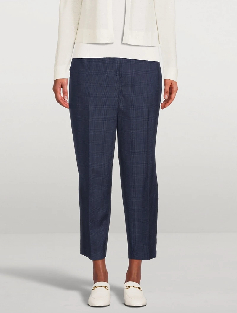 Silk High-Waisted Pants Plaid Print