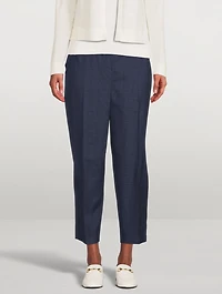 Silk High-Waisted Pants Plaid Print
