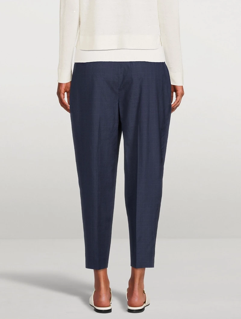 Silk High-Waisted Pants Plaid Print