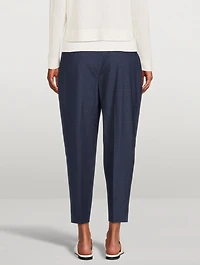 Silk High-Waisted Pants Plaid Print