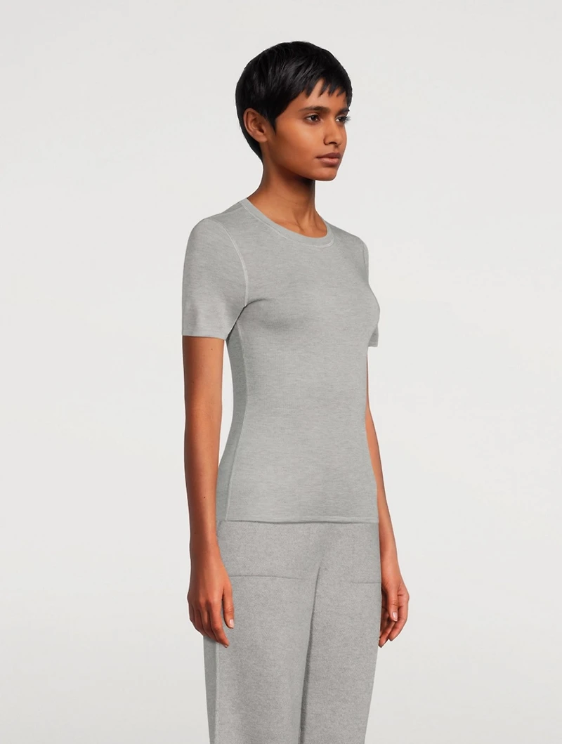 Cashmere and Silk Short-Sleeve Sweater