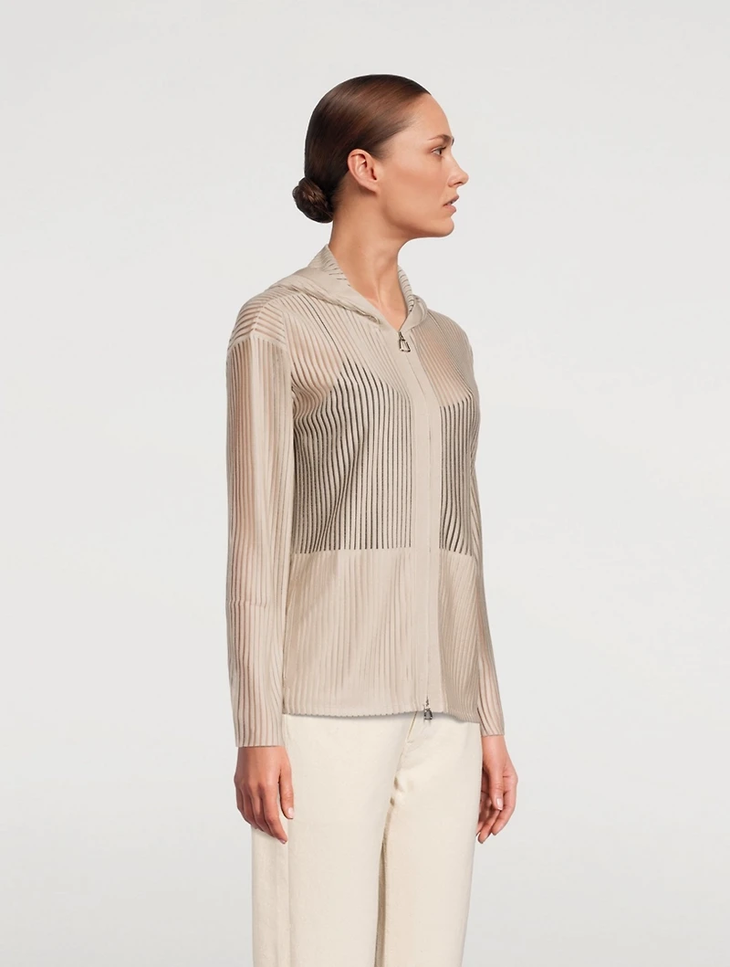 Silk Cotton Structured Lines Knit Hoodie