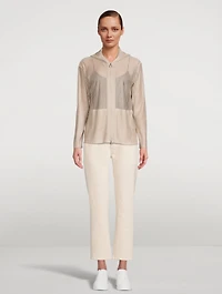 Silk Cotton Structured Lines Knit Hoodie