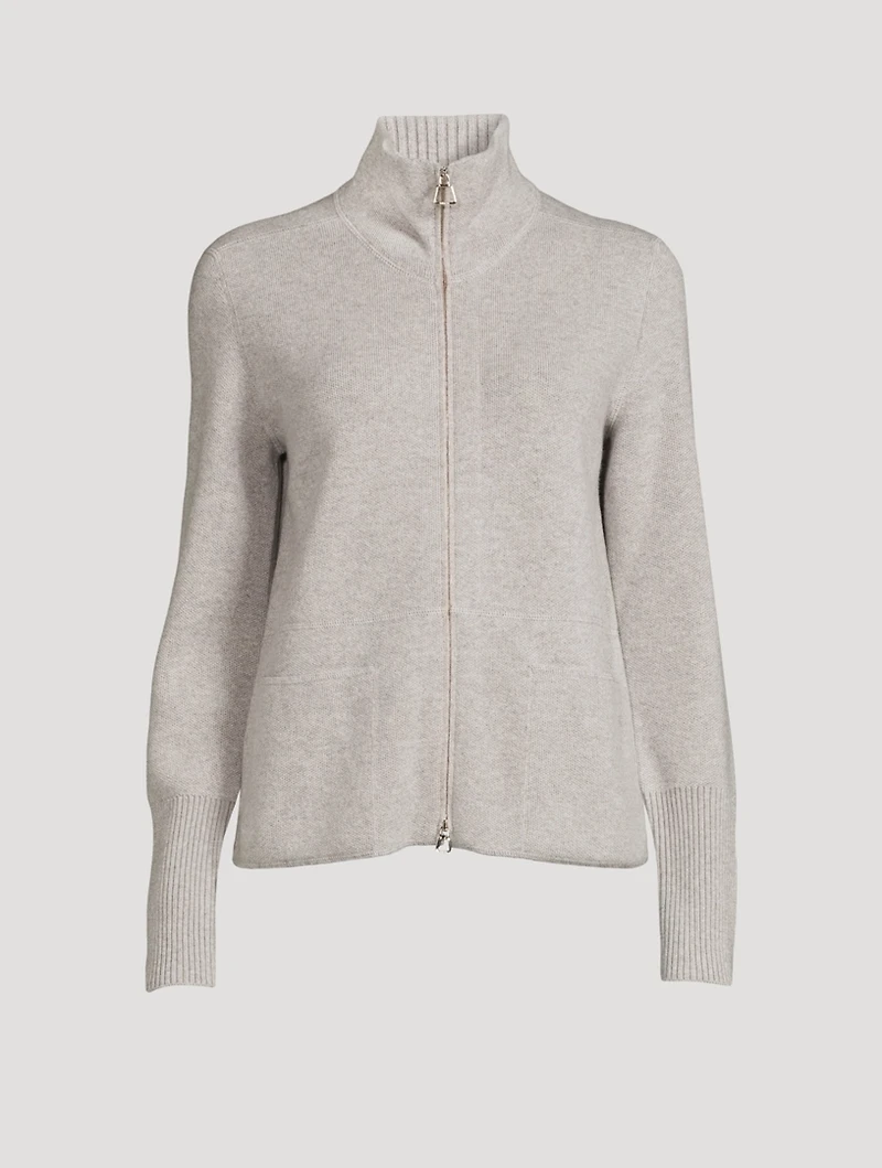 Cashmere Piqué Zip Cardigan