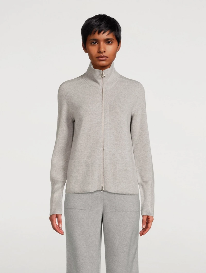 Cashmere Piqué Zip Cardigan