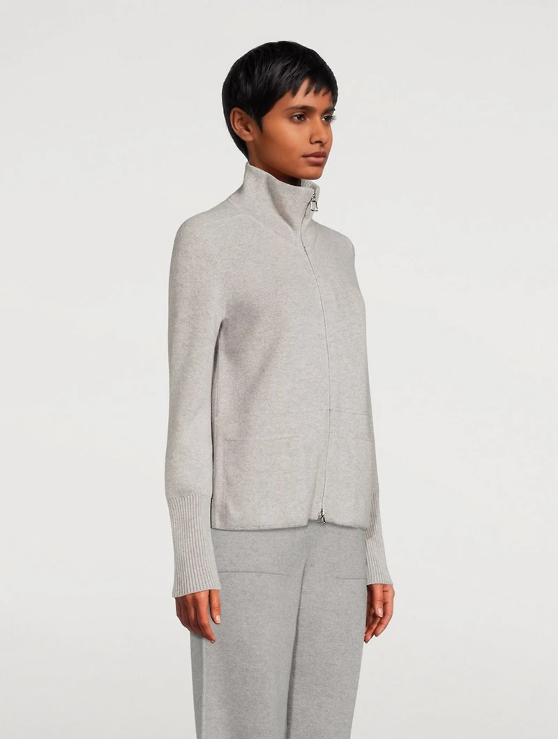 Cashmere Piqué Zip Cardigan