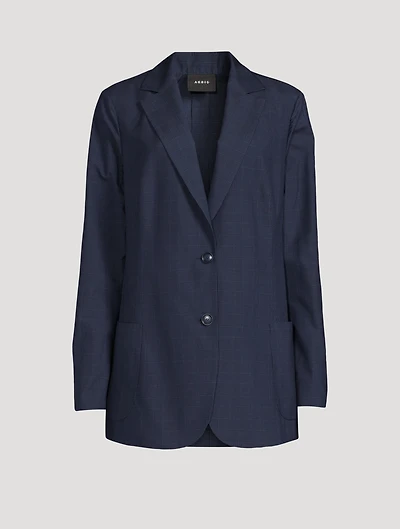 Silk Seersucker Blazer Plaid Print
