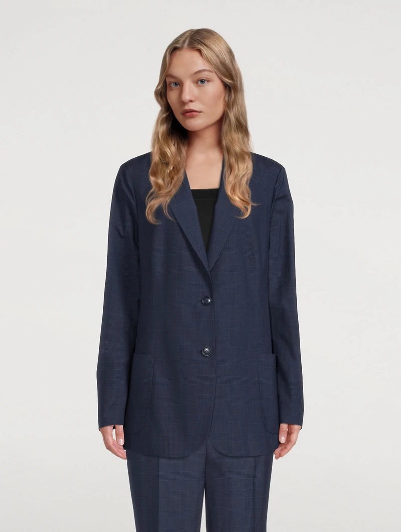 Silk Seersucker Blazer Plaid Print
