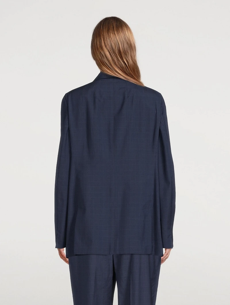 Silk Seersucker Blazer Plaid Print