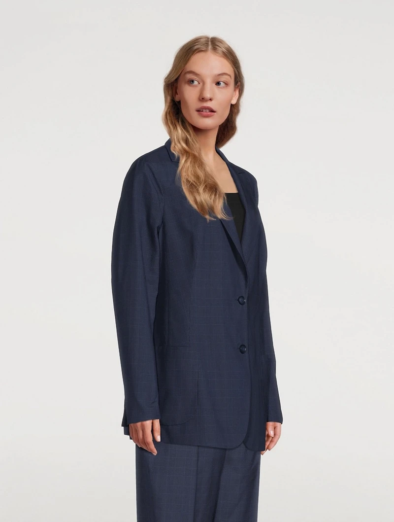 Silk Seersucker Blazer Plaid Print