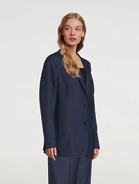 Silk Seersucker Blazer Plaid Print