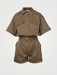 Arie Linen-Blend Short-Sleeve Jumpsuit