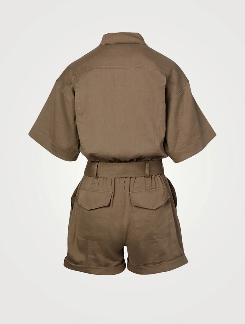 Arie Linen-Blend Short-Sleeve Jumpsuit