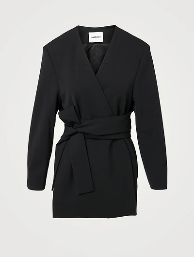 Wool-Blend Waist-Tie Blazer