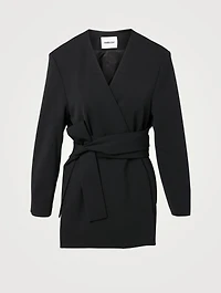 Wool-Blend Waist-Tie Blazer