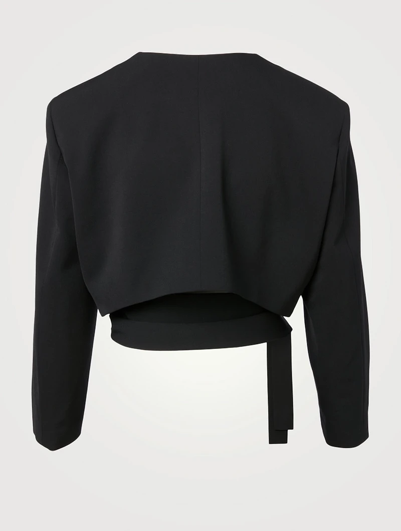 Wool-Blend Waist-Tie Blazer