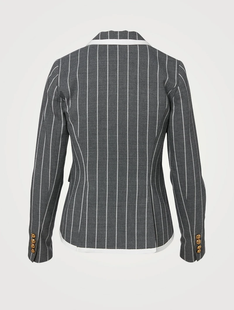 One-Button Taped Blazer Striped Print