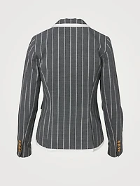 One-Button Taped Blazer Striped Print