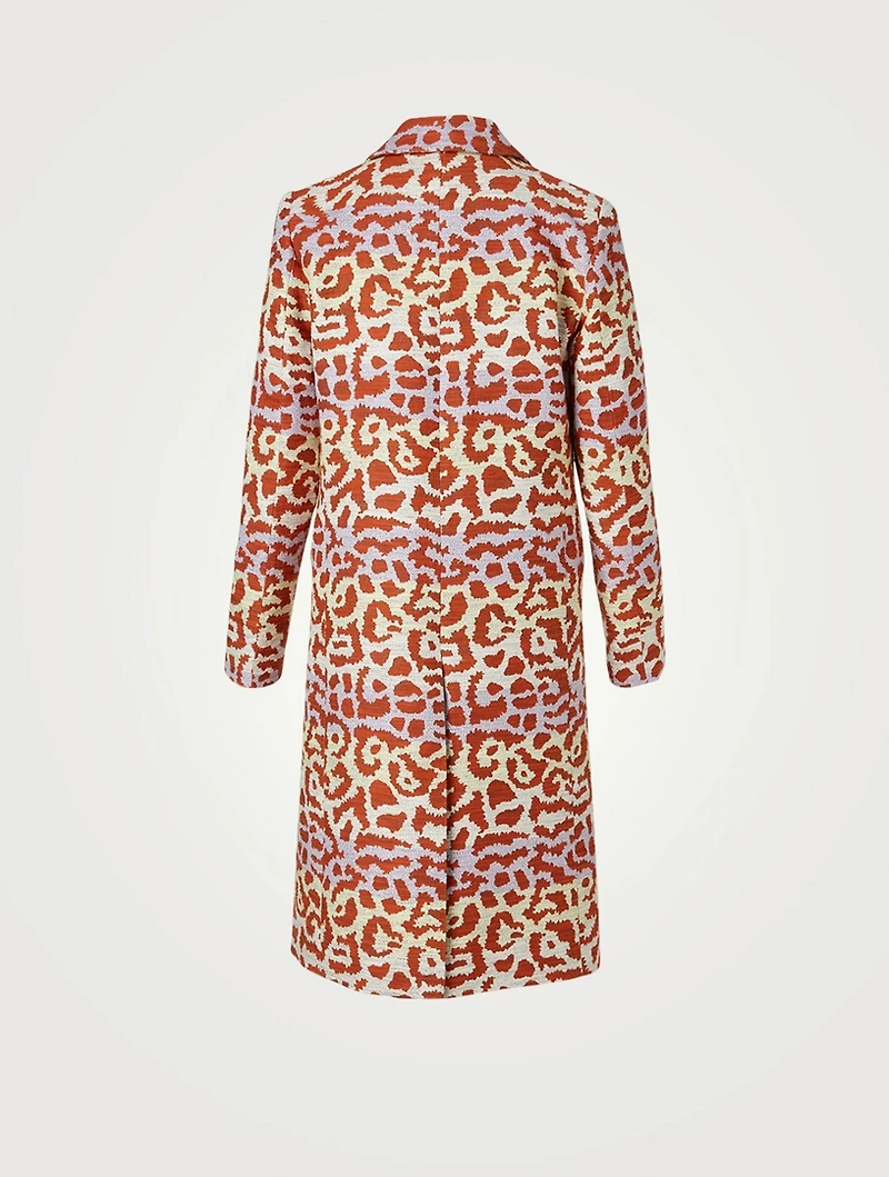 Peaked Lapel Overcoat Leopard Print