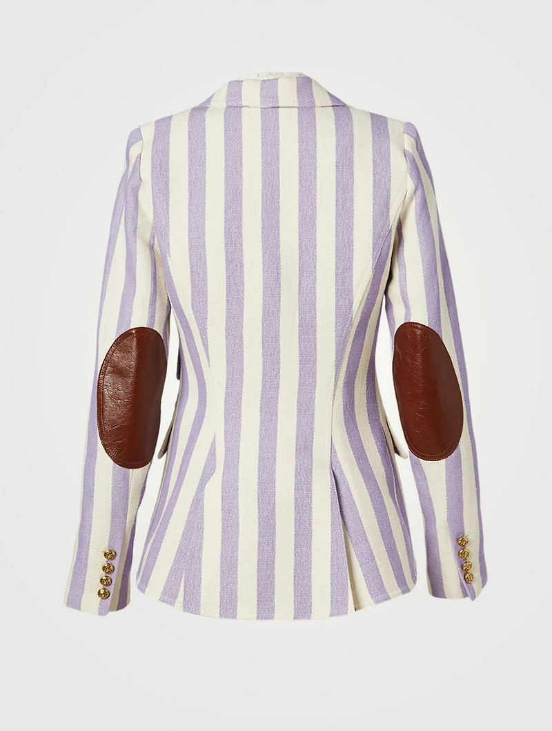 Equestrian Striped Blazer With Leather Detail