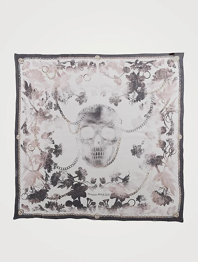 Overprint Bloom Silk Skull Scarf