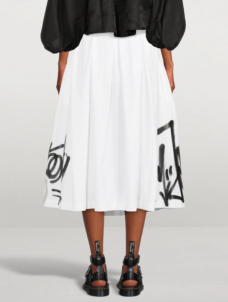 Cotton Midi Skirt Graffiti Paint