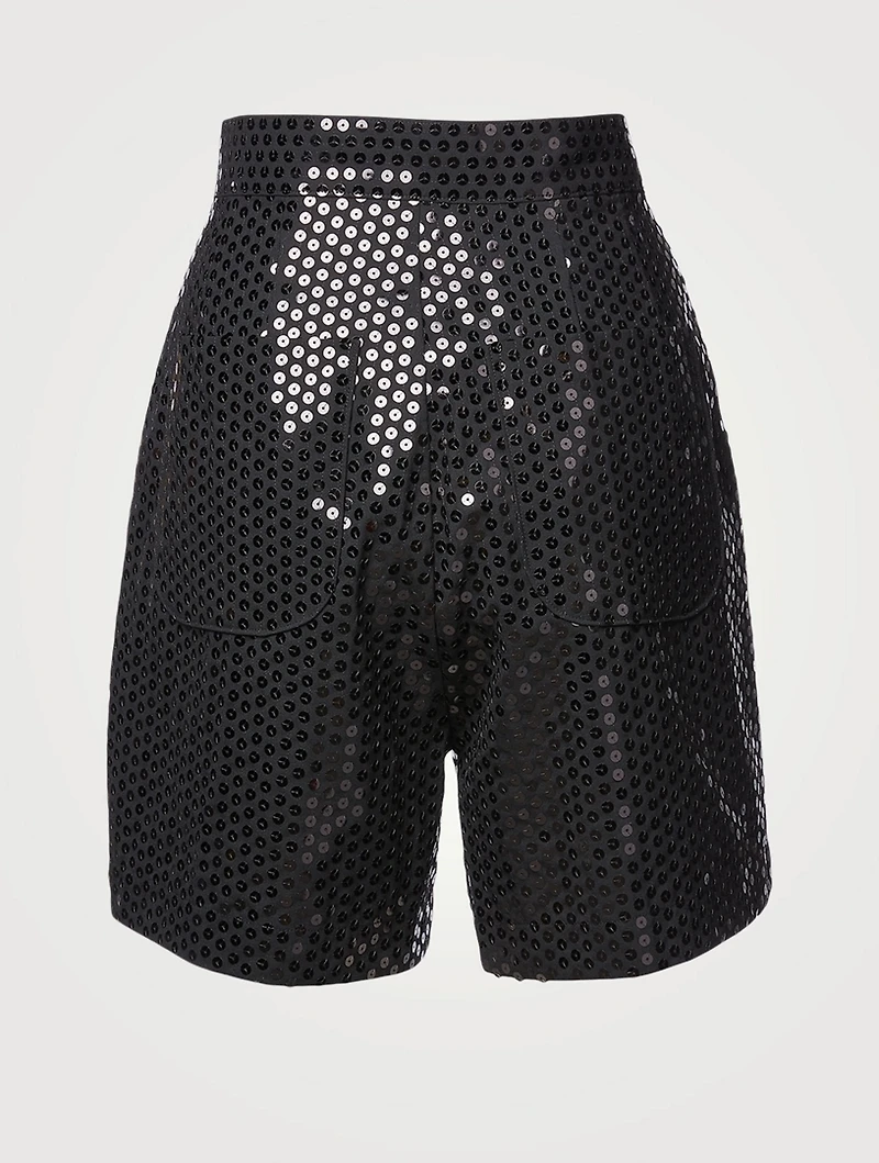 Sequin Embroidered High-Waisted Shorts