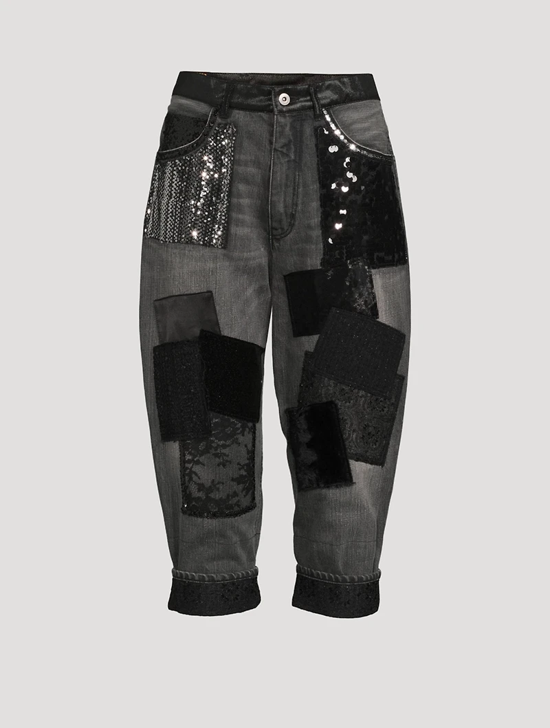 Denim Patchwork Cropped Jeans