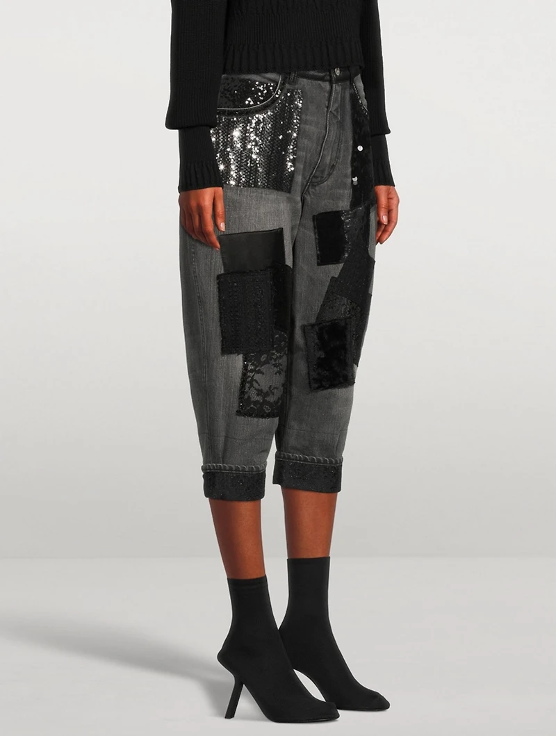 Denim Patchwork Cropped Jeans
