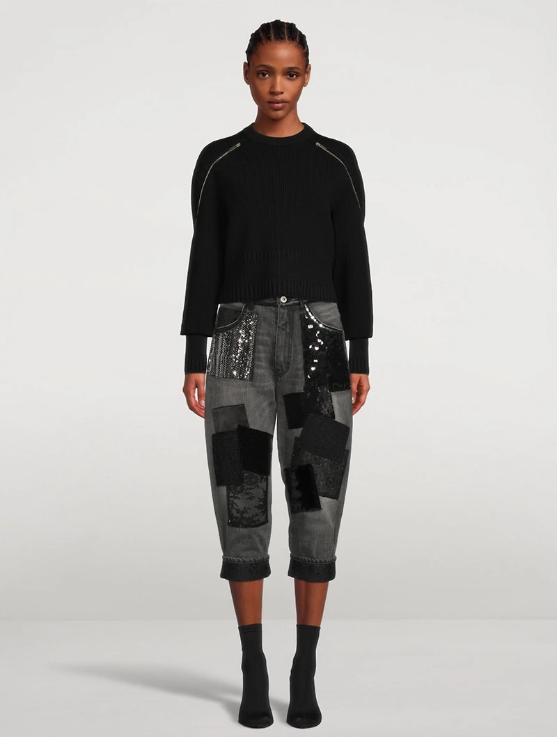 Denim Patchwork Cropped Jeans