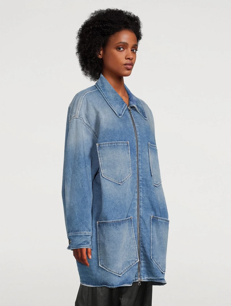 Long Zipped Denim Jacket