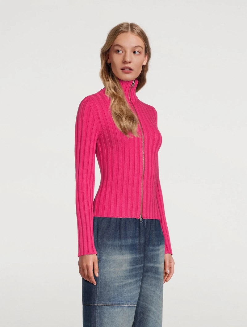 Ribbed Knit Zipped Sweater