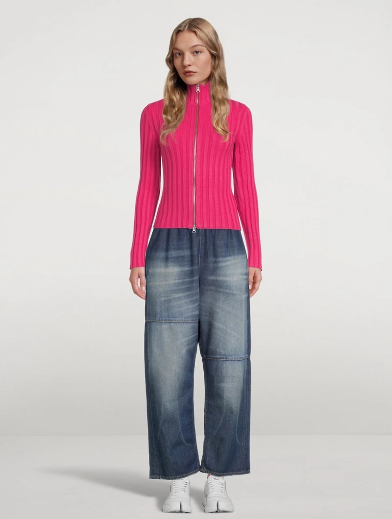 Ribbed Knit Zipped Sweater