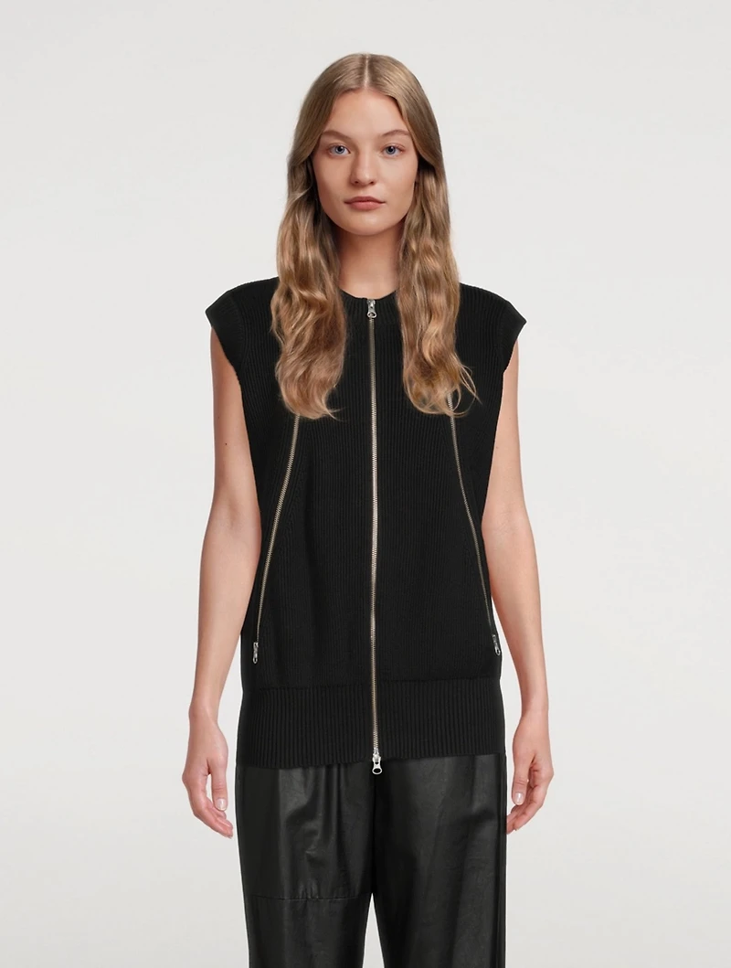 Ribbed Knit Moto Vest