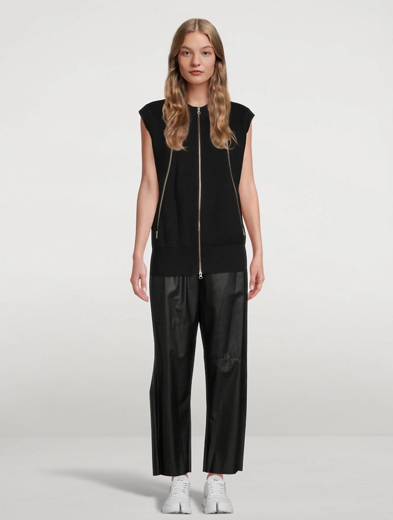 Ribbed Knit Moto Vest