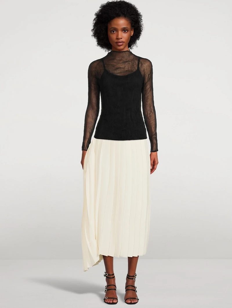 Asymmetrical Pleated Midi Skirt