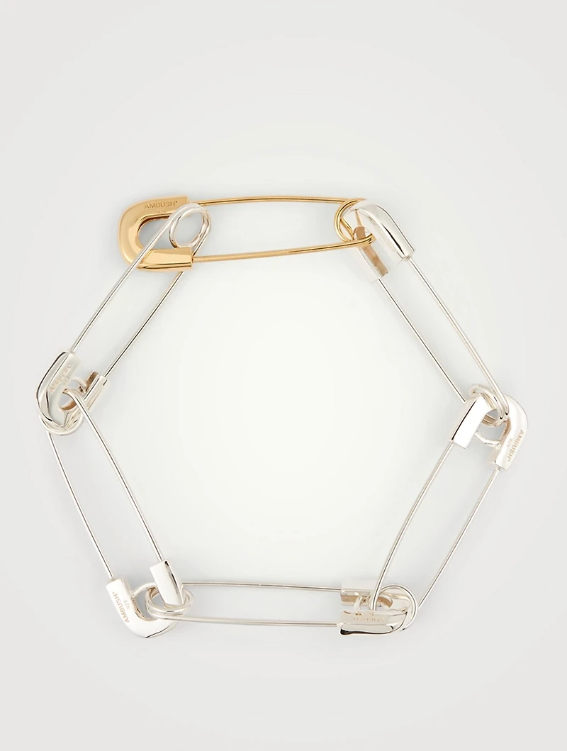 Sterling Silver And 18K Goldplated Safety Pin Bracelet