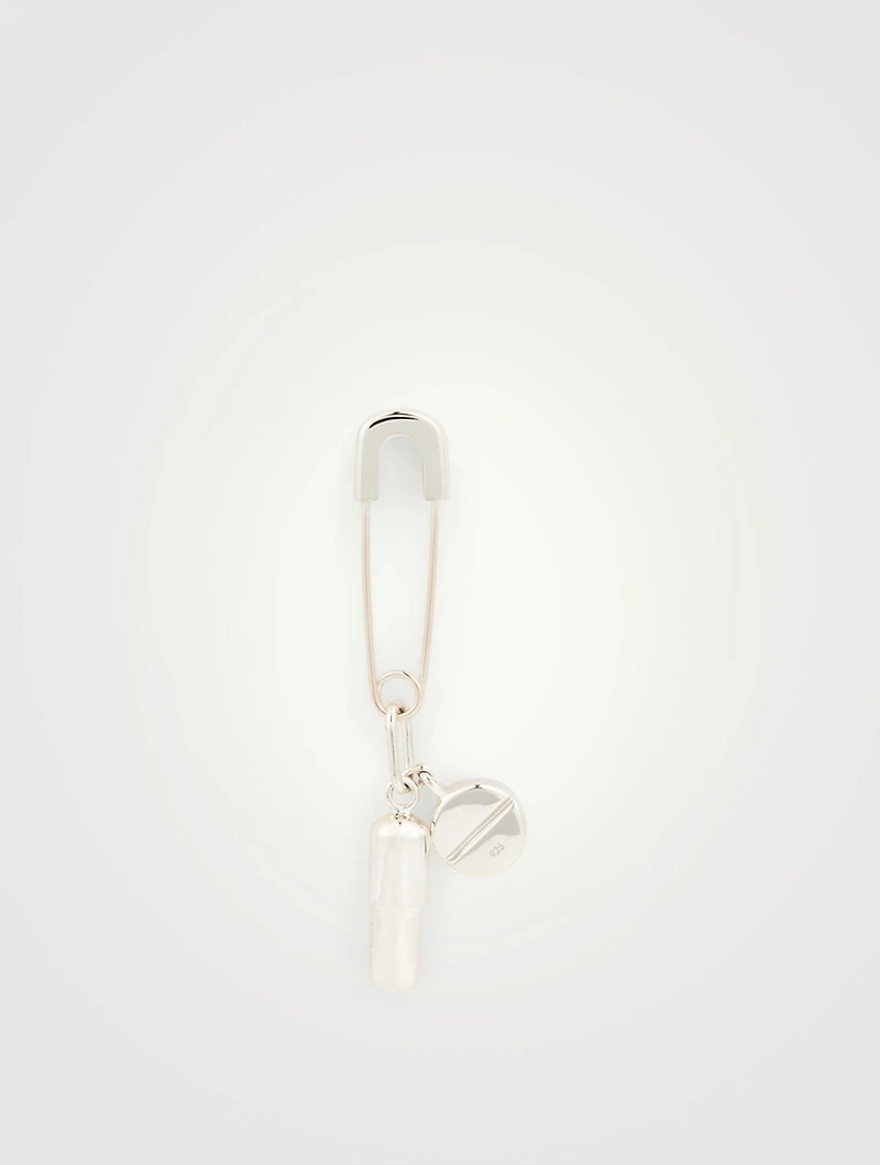 Sterling Silver Safety Pin Pill Charm Earring