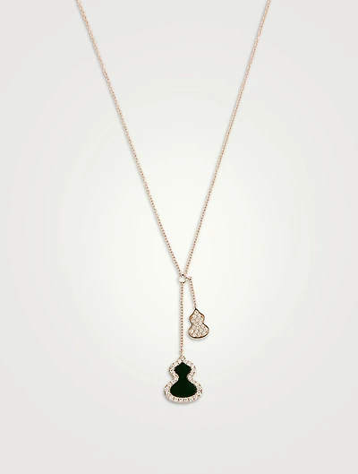 Petite Wulu 18K Rose Gold Necklace With Diamonds And Jade